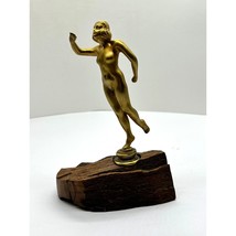 Brass Bronze Cast Metal Art Deco 8&quot; Nude Statue Figurine Lady on Wood Ba... - £170.62 GBP
