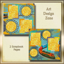 A Train and Tracks Colorful Scrapbook Set -Track Frames - Gold Inserts - $19.95