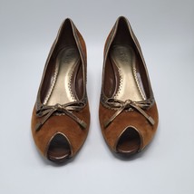 Franco Sarto L-BLESS Womens Peep Toe Heels 8.5 M Leather Brown Suede - £30.97 GBP
