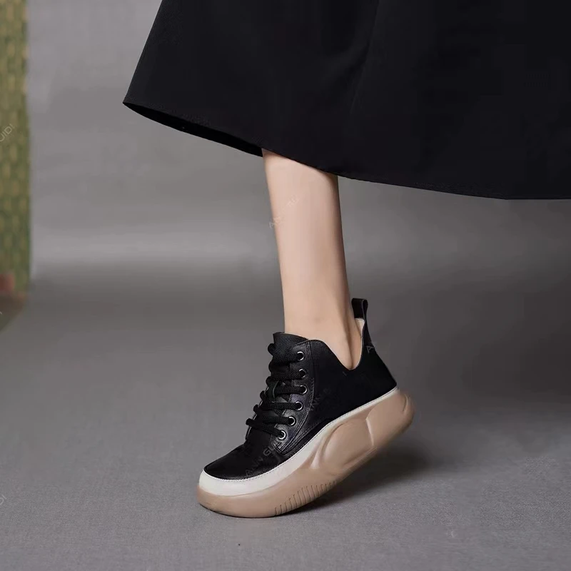Platform Heels Casual  Women Shoes Flats Running Pu Leather Sneakers Woman Autum - £130.38 GBP