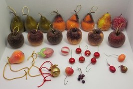 20+ VTG Christmas Holiday Fruit Frosted Ornament Lot Apple Pear Peach Strawberry - £26.74 GBP