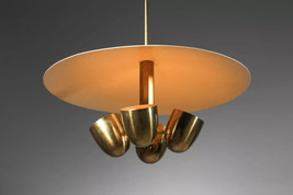 4Light Elegant Chandelier Mid Century Brass ceiling fixture pendentVintage Light - £350.95 GBP