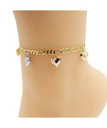 18k Layered real gold filled anklet bracelet three tones with hearts cha... - $15.93 CAD