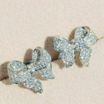 2.8CT Lab Created Diamond Bow Shape Cluster Stud Earrings 14K White Gold Finish - £110.35 GBP