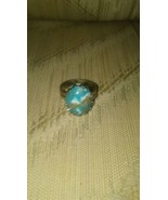 Ring Costume Fashion Jewelry Silver Tone Aqua Blue Gold Glitter Adjustable  - $8.90