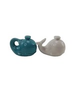 Stoneware Whale Salt &amp; Pepper Shakers Blue Turquoise White Cracker Barre... - $6.91