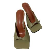 Women Mules Sandals Olive Green 6.5Faux Leather Square Toe Buckle Strap ... - £11.89 GBP