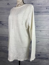 Carolyn Taylor Pointelle Knit Sweater Womens L White Boat Neck Long Sleeve - $18.00