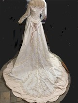 Champagne Rose &amp; Ivory Floral Wedding Bridal Dress &amp; Headpiece Custom Size 12 - £198.80 GBP