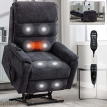 Grey Chenille Dual Motor Power Lift Recliner - Heat, Massage, 350 LBS - $581.99