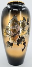 Vtg The Art Of Chokin Vase Black 24k Gold Edge With Flowers Number 587 of 2000 - £71.04 GBP