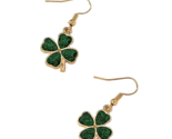 Goldtone Enamel Green Clover Dangle Hook Earrings - New - $14.99