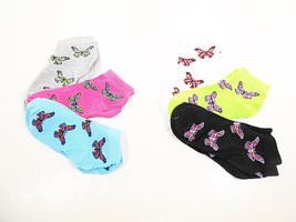 Ankle Socks Girls Butterfly size 4-6 Anklet White Green Black Gray Pink Blue - £5.29 GBP