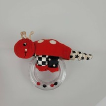 Kids II Vintage Red Black White Baby Stuffed Plush Rattle Ring Circle Toy Bug - £15.81 GBP