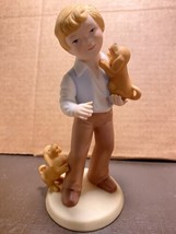 Avon 1981 Best Friends Porcelain Figurine Boy with Puppy Dogs Decorative 6.25" - $4.99