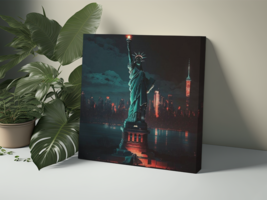 Statue of Liberty at Night, Canvas Print Wall Art Painting New York City - £34.02 GBP