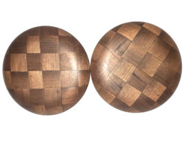 2 Parquet Woven Wood Dessert Salad Plates 7 Inches Round Serving Vintage - $15.88