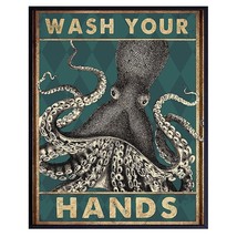 Octopus Nautical Bathroom Wall Art &amp; Decor - Funny Beach Bathroom Decor - Bath W - £20.88 GBP