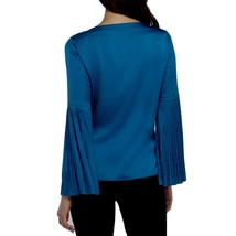 NWT Womens Size Large The Limited Blue Pleat Sleeve Satin Blouse Top - £17.68 GBP