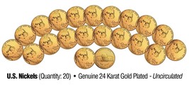 Lot of 20 Nickels Uncirculated U.S. Coins GENUINE 24K GOLD PLATED Five C... - $18.66