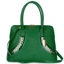 Giordano Italian Made Green Textured Leather Tote Handbag with Gold Chain Detail - £280.14 GBP