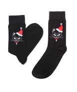 Alchemy Gothic SOX001 Catmas Socks Santa Hat Cat Christmas Crew Black S/... - $11.49