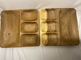 Crate &amp; Barrel Acacia Wood Charcuterie Board 4 Part Serving Trays 10&quot;  Set of 2 - £19.29 GBP
