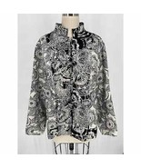 Chico&#39;s Stand Collar Lightweight Jacket Sz 3 Black White Floral Embroide... - £30.97 GBP