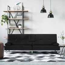 Sofa Bed with Cup Holders Black Faux Leather - $9,759.13 MXN