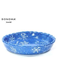 Sonoma SNOWFALL 10&quot; Scalloped Pie Plate Winter Blue Embossed Snowflakes ... - £18.19 GBP