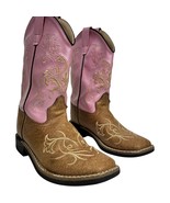 Old West Brown Pink Embroidered Square Toe Cowboy Boots VB9145 Kids Size... - $38.74 CAD