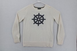 Nautica Womens White Cotton Sweatshirt Sweater SZ S White Ship Wheel Stains - £1.94 GBP