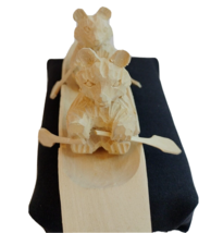 Vintage Wooden Hand Made And Carved Bear&#39;s Paddling On A Boat - £18.78 GBP