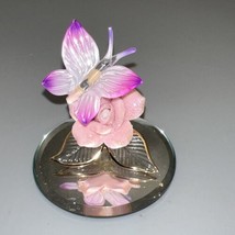 Beautiful Glass Baron Butterfly Atop a Rose Glass Figurine - £18.82 GBP