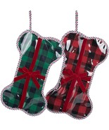 2 Pcs 1 Green &amp;1 Red 19&quot; ea Pet Dog Christmas Stocking Bone Shape Clear ... - $352.08 MXN