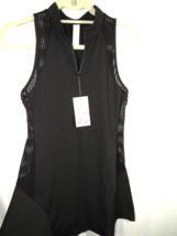 Halara Size Medium Black Mesh Trim Zip 2-Piece Dress, Shorts, Pockets - £19.51 GBP