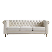 Beige Chesterfield Velvet Sofa (84.65&quot;) - £601.99 GBP