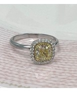 GIA 1.20 TCW Cushion Light Yellow Halo Diamond Engagement Ring 14k White Gold - $2,776.19