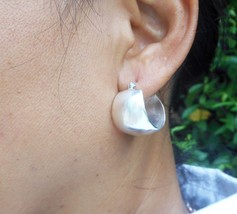 Sterling Silver Wide Hoop Earrings 16mm, Handmade Womens Chubby Hoop Earrings. - £47.06 GBP