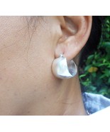 Sterling Silver Wide Hoop Earrings 16mm, Handmade Womens Chubby Hoop Ear... - $59.50