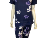 NWT Simply Vera Vera Wang Navy and Purple Floral 2 Pc Top and Pants Size M - $37.99