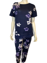 NWT Simply Vera Vera Wang Navy and Purple Floral 2 Pc Top and Pants Size M - £29.87 GBP