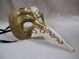 Gold Ivory Long Nose Mask Venetian Masquerade Beak Plaque Doctor Casanova Opera - £10.20 GBP