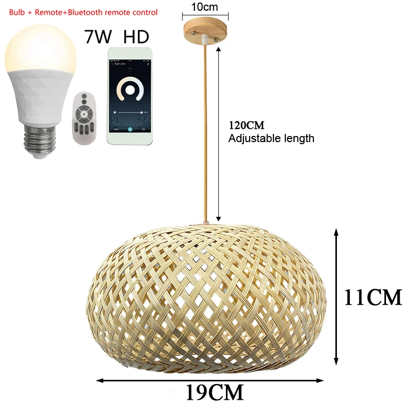 Spherical Oval Pendant Lamp Bamboo LED Bulb Chandeliers have base  Handmade  bam - £172.98 GBP