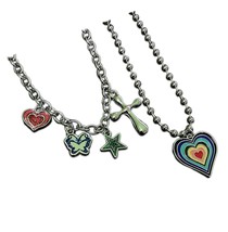 2Pcs Punk Layered Chunky Chain Rainbow Love Heart Choker Set - £40.02 GBP