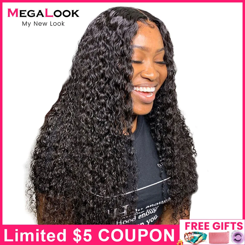 180 Density Human Hair Lace Wig MEGALOOK Transparent Lace Wigs For Women Hum - £57.57 GBP+