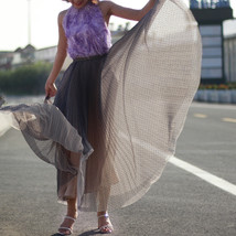 Gray Full Pleated Tulle Skirt Outfit Women Custom Plus Size Long Tulle Skirt image 1