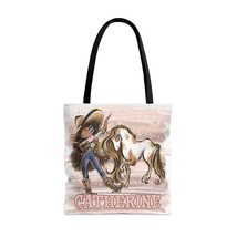 Personalised Tote Bag, Cowgirl &amp; Horse, Brown Curly Hair, Olive Skin, Blue Eyes, - £21.96 GBP+