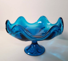 Viking Art Glass Compote Blue MCM Vintage Candy Dish 1960s-70s - £20.98 GBP