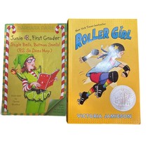 2 book bundle roller girl and Junie B. Jones  - $182.30 MXN